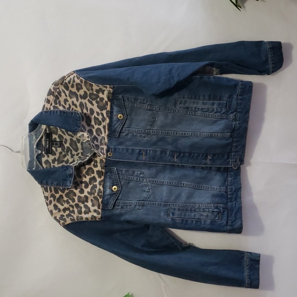 Forever 21  Leopard Print &Denim Jacket